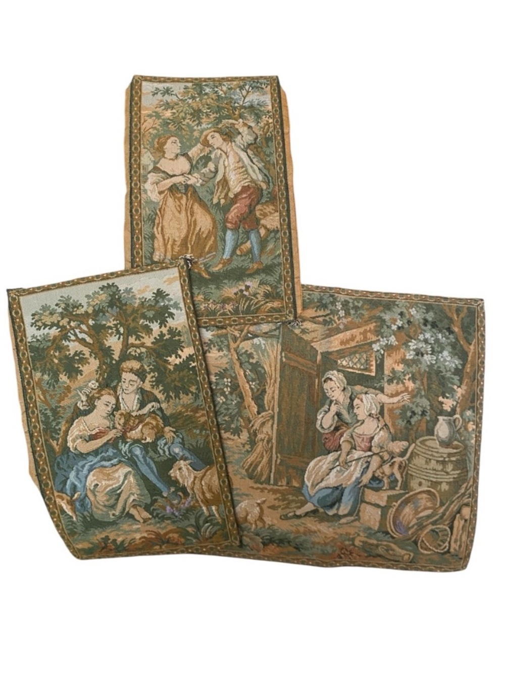 Vintage Tapestry Craft Panels Embroidered Romantic Flemish Theme Sewing Project